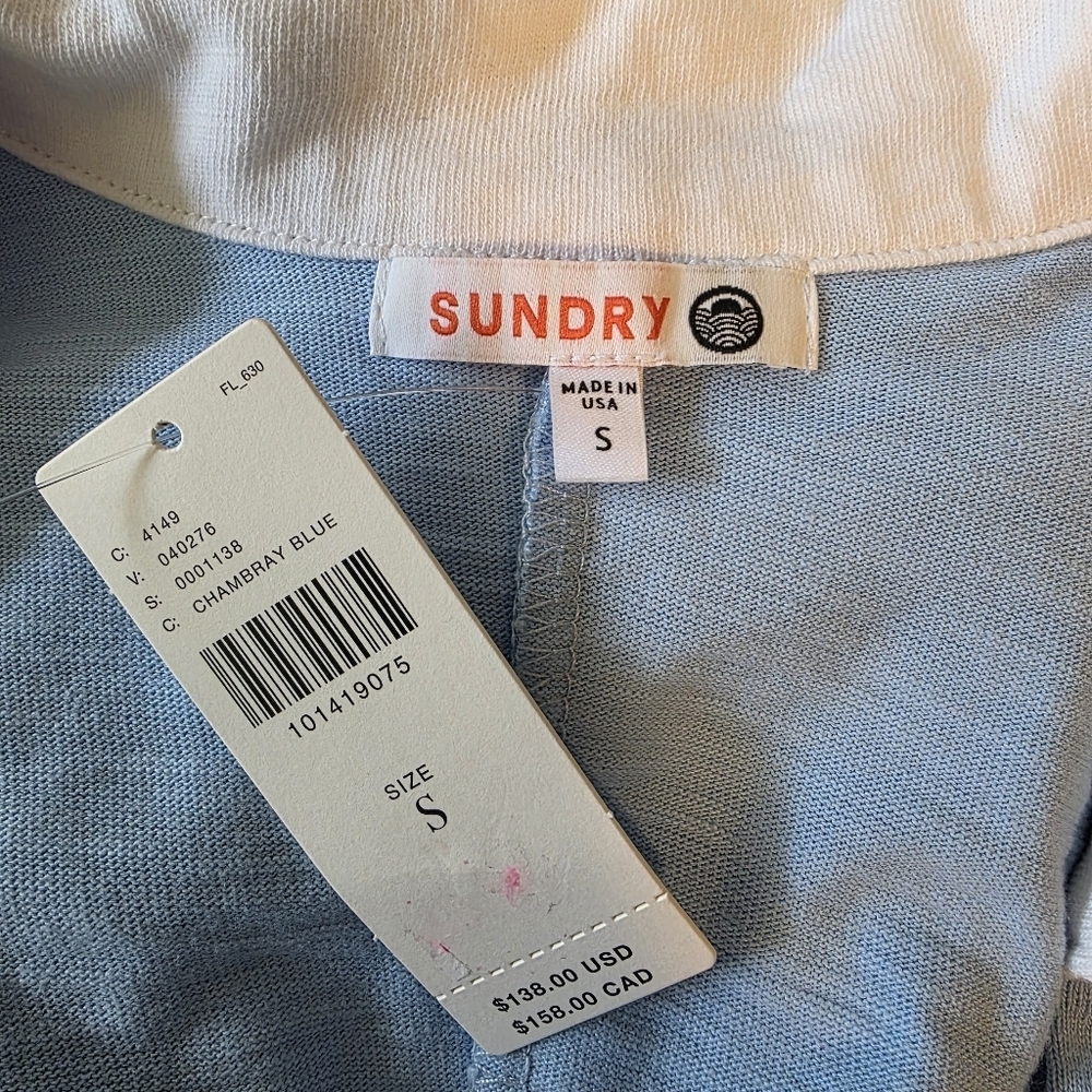 Sundry x Anthropologie Sleeveless Polo Mini Dress in Chambray Blue, Size Small - Picture 12 of 13